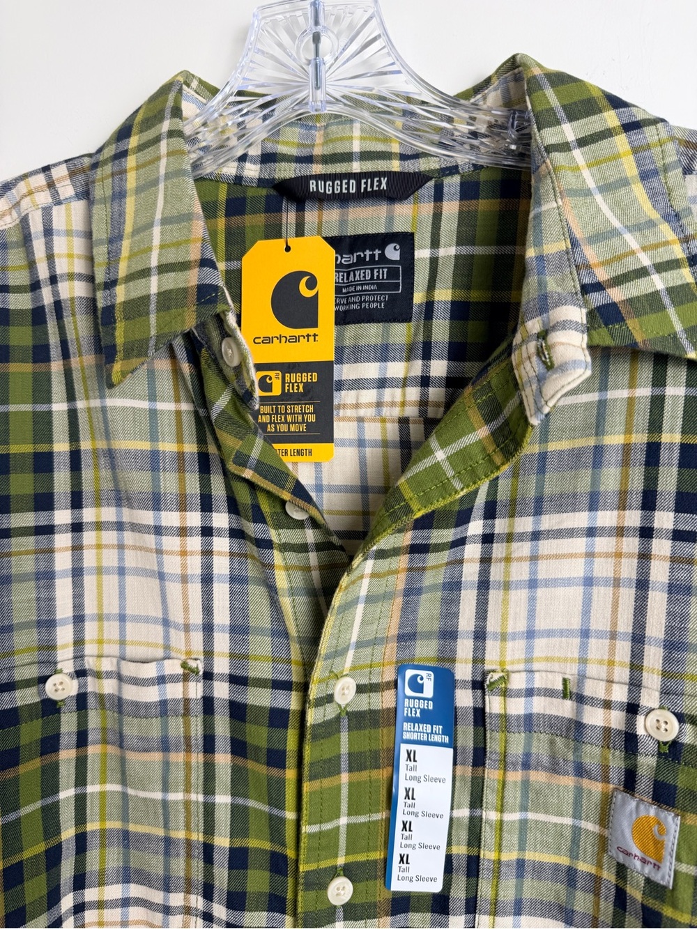 Carhartt Rugged Flex Plaid Shirt Men XL Tall Relaxed Fit Green Flannel - Picture 15 of 16